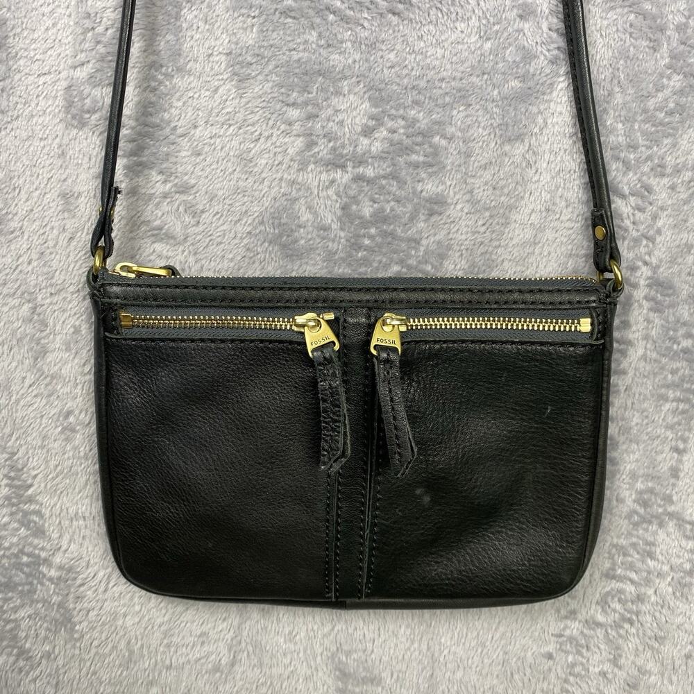 FOSSIL Black Leather‎ Small Satchel Crossbody Shoulder Messenger Bag Purse